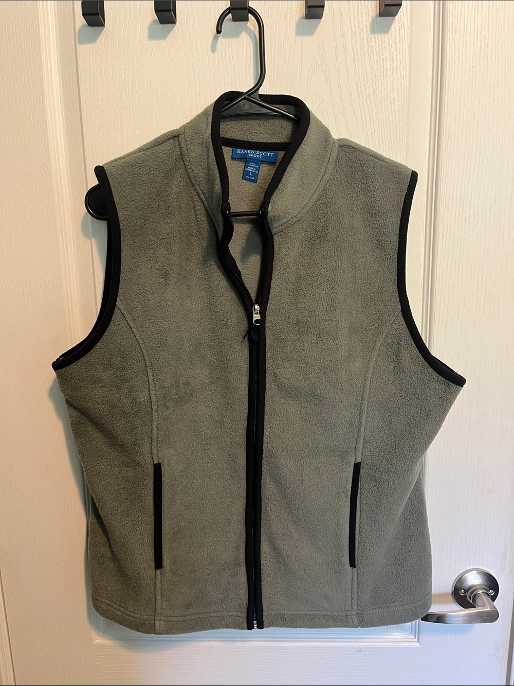 Karen Scott Olive Fleece Vest with Black Trim
